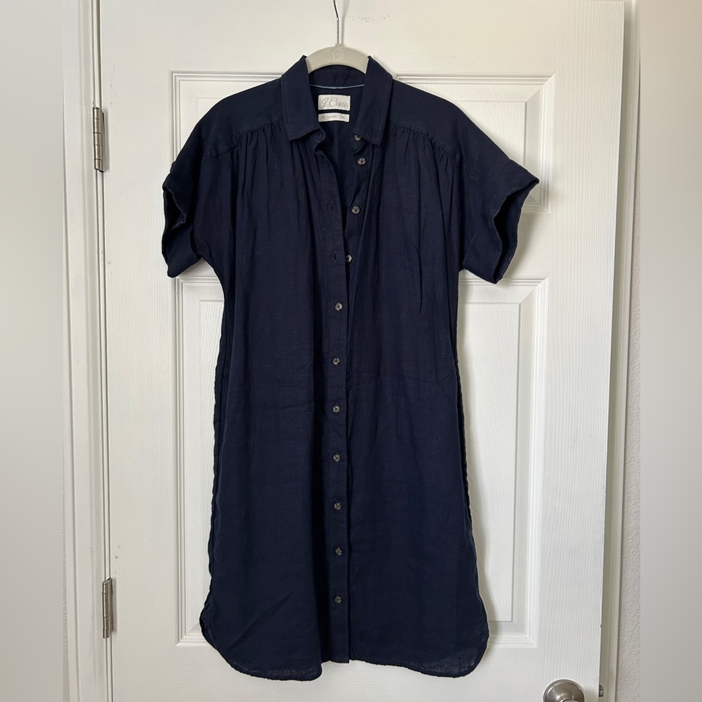 J. Crew Linen Shirtdress Navy